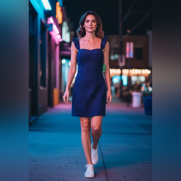 Lilly Pulitzer Dresses & Skirts - Lilly Pultizer True Navy Blue Cotton Sarafina Dress Dollop Of Scallop NWT Sz 14